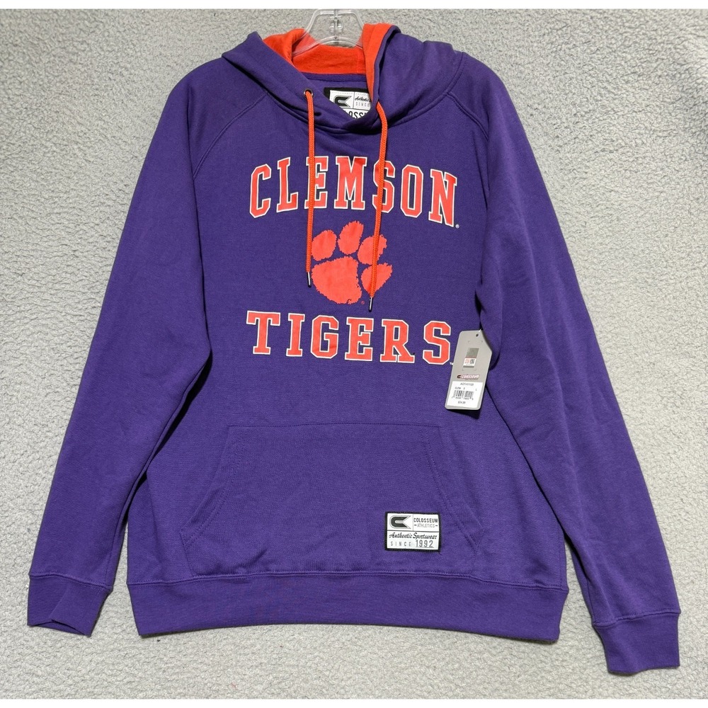 NEW Colosseum Clemson Tigers Pullover Fleece Hoodie Purple Mens Large